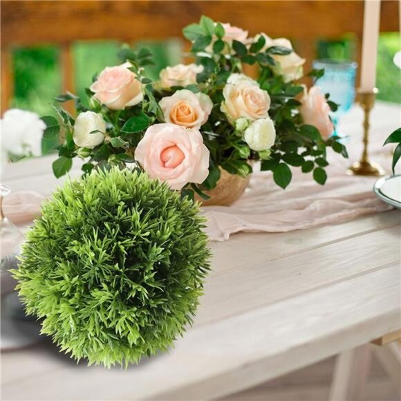 Artificial Grass Ball 6 inch Faux Green Topiary Globe Decorative Plant Home Deco - Picture 2 of 7